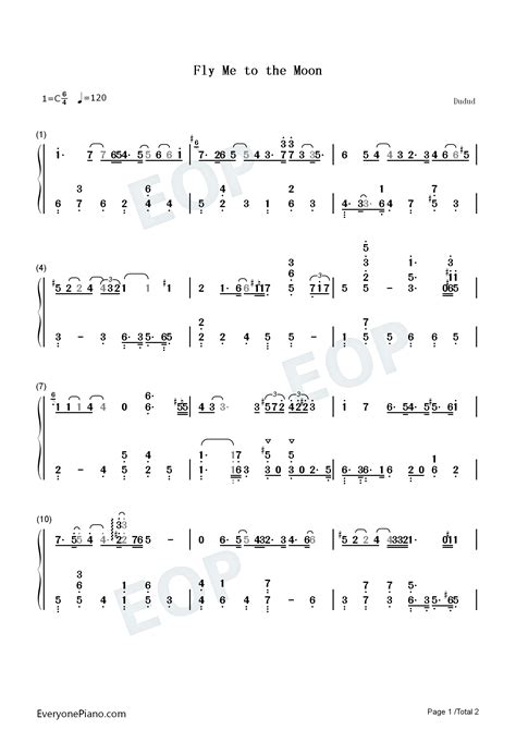 Fly Me to the Moon Bart Howard双手简谱预览1 钢琴谱文件五线谱双手简谱数字谱MidiPDF免费下载