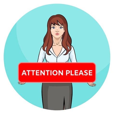 Premium Vector Attention Please Cartoon Brunette Girl In Office