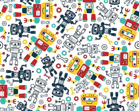 Premium Vector Seamless Pattern Vector With Robots Cartoon