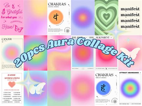 20 PCS Aura Aesthetic Pastel Aesthetic Wall Collage Kit Danish Pastel ...