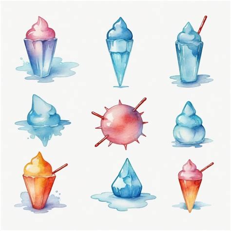 Premium Vector A Watercolor Painting Of Ice Cream Cones And Ice Creams