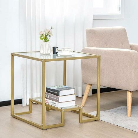 Goplus Table Basse En Verre Tremp Avec Pieds R Glables Table D