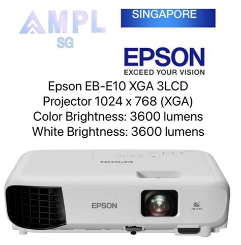 Epson EB E10 XGA 3LCD Projector Color Brightness 3600 Lumens White