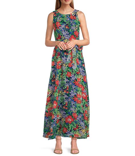 Leslie Fay Sleeveless Crew Neck Tie Waist Floral Maxi Dress Dillard S