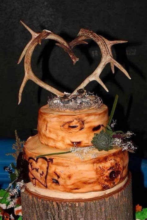 Ways To Use Antlers For Your Wedding Country Wedding Cakes Wedding Cake Rustic Camo Wedding