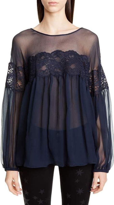 Stella Mccartney Lace Trim Chiffon Blouse Nordstrom Print Chiffon Dress Chiffon Blouse