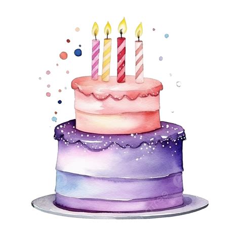 Watercolor Birthday Cake With Candle Watercolor Mystical Party PNG