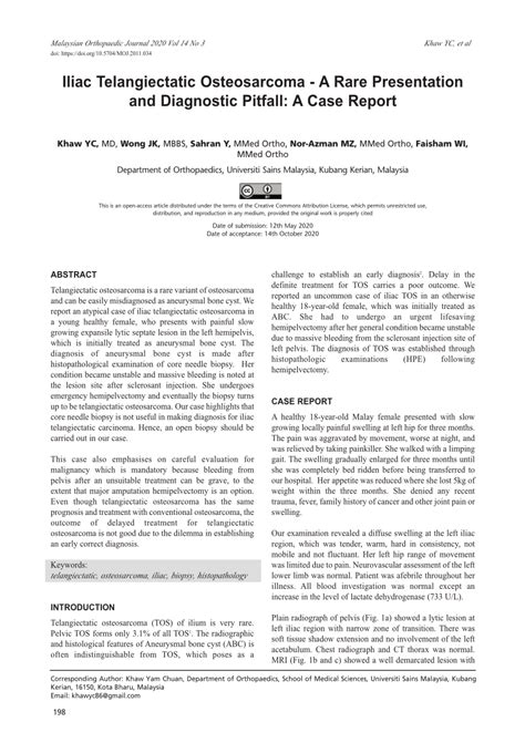 Pdf Iliac Telangiectatic Osteosarcoma A Rare Presentation And