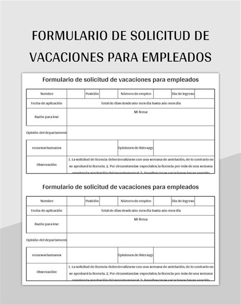 Plantilla De Formato Excel Formulario De Solicitud De Vacaciones Para