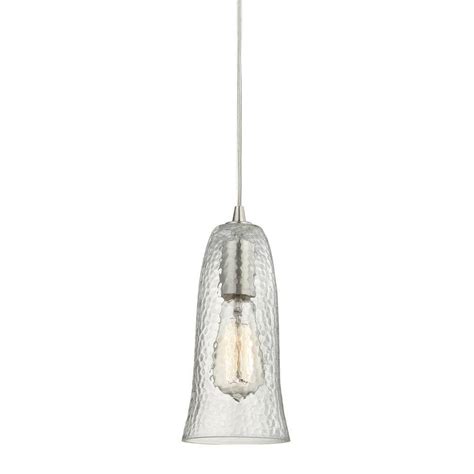 Hammered Glass 1 Light Satin Nickel Pendant Tn 1193 The Home Depot