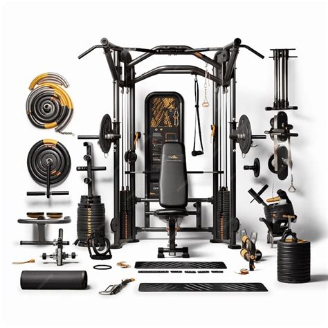 Premium Photo | A gym with a black and yellow gym equipment.