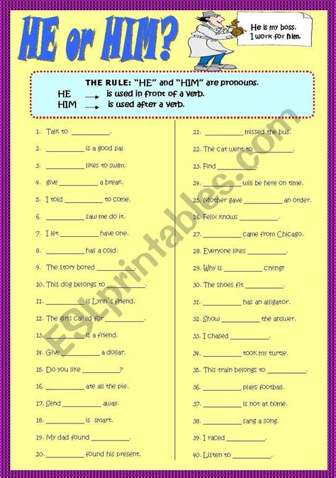 He Or Him Esl Worksheet By Muñequita