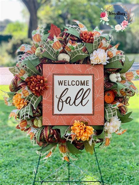 Welcome Fall Wreath for Front Door, Harvest Pumpkin Thanksgiving Wreath ...