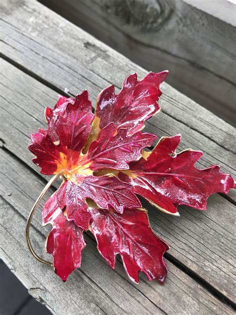 Vintage Enamel Autumn Leaf Brooch Pin Etsy Autumn Leaves Brooch