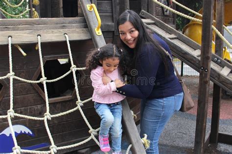 Divorced Mom And Brunette Latina Daughter Play In Park Games Spend