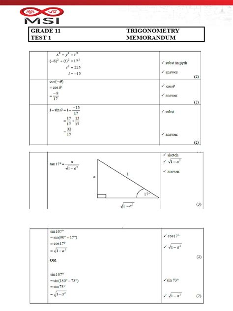 grade  trigonometry test  memo
