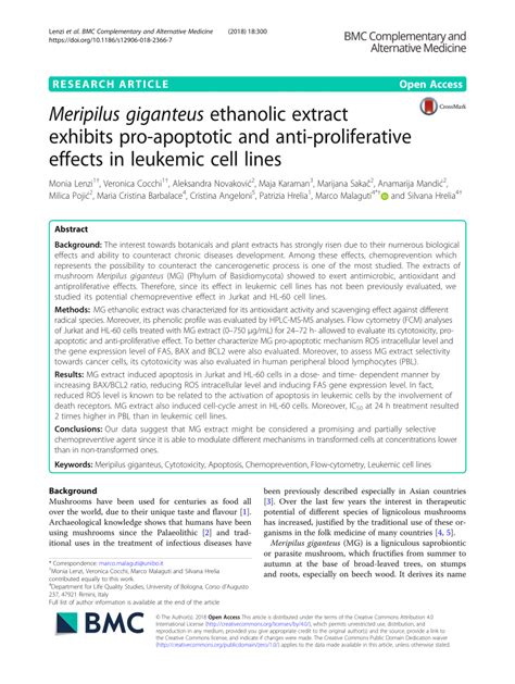 Pdf Meripilus Giganteus Ethanolic Extract Exhibits Pro Apoptotic And