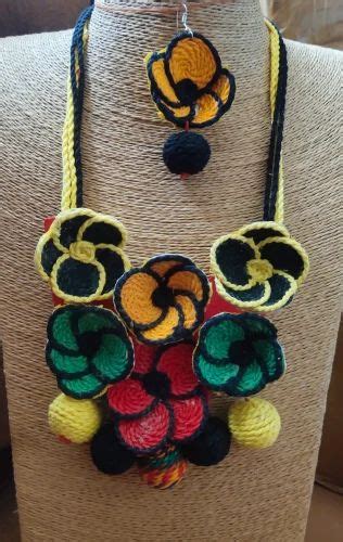 Mixed Colour Jute Necklace With Earrings Adjustable Tercel At Rs 200