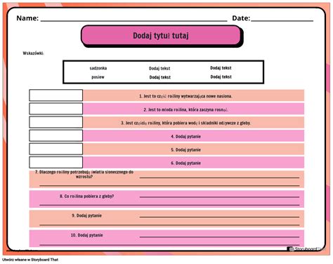 Arkusz Pyta Dotycz Cych Ro Lin Storyboard Por Pl Examples