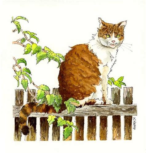 Cat Pen And Ink Watercolor Original Drawing Illustration Tabby