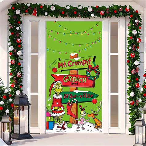 Merry Grinchmas Door Cover Grinch Christmas Whoville Xmas Winter