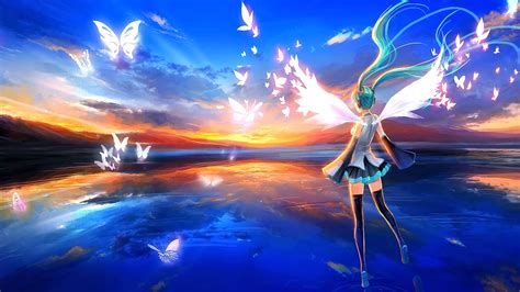 Sunlight Long Hair Anime Anime Girls Sky Weapon Clouds Flower Screenshot Computer Hd