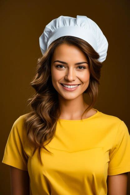 Premium Photo Woman Wearing Yellow Dress And White Hat Generative Ai