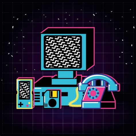 Premium Vector | Computer and set icons old retro