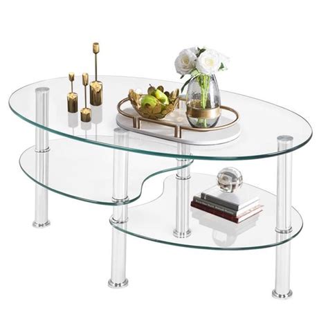 Giantex Table Basse En Verre Tremp Tages Ovale Table De Salon