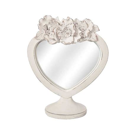 Specchio Da Tavolo Cuore Shabby Chic Decoro Floreale Colore Avorio Ant