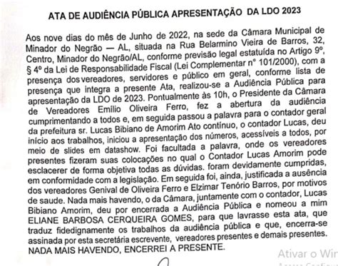 Ata Da AudiÊncia PÚblica Da ApresentaÇÃo Da Ldo 2023 Câmara Municipal