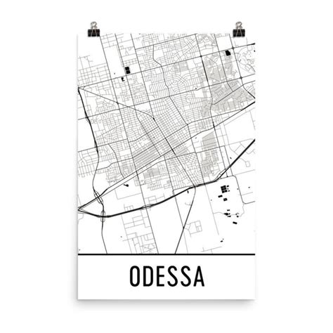 Odessa TX Street Map Poster - Wall Print by Modern Map Art