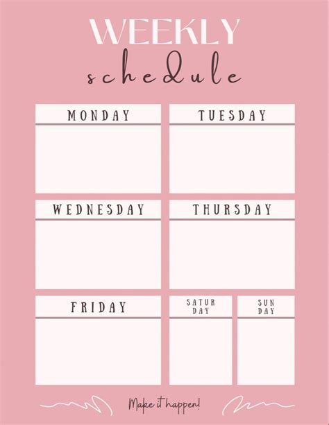 A Pink And White Weekly Schedule For The Week