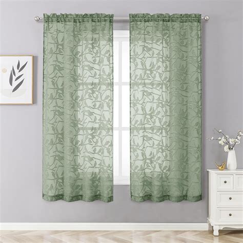 Amazon Ovzme Anji Textured Green Sheer Curtain Inch Length