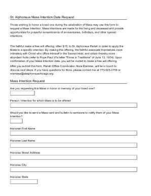 Fillable Online St Alphonsus Mass Intention Date Request Form Fax