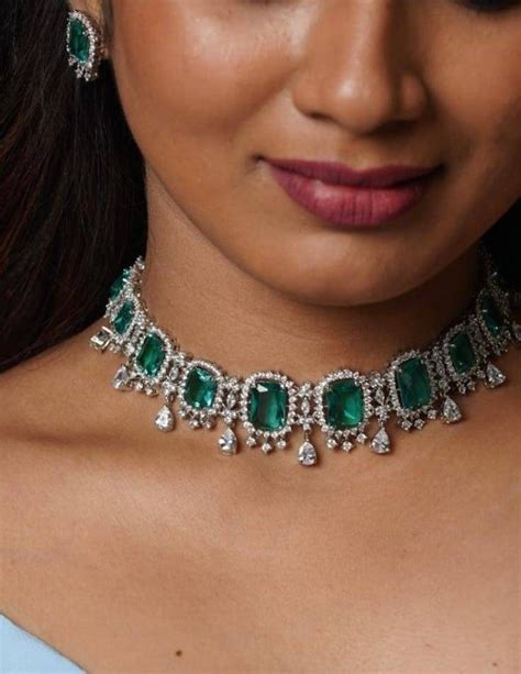 Fine Quality Emerald Diamond Choker Necklace Set With Stud Etsy