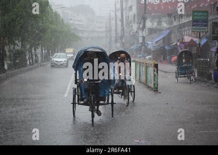 Rickshaw Puller Carrying Passenger When Heavy Rainfall Maid In Dhaka