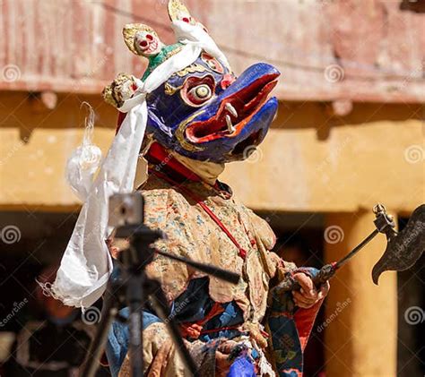 Monk In Garuda Mask With Ritual Axe Parashu Or Elephant Goad Ankusha