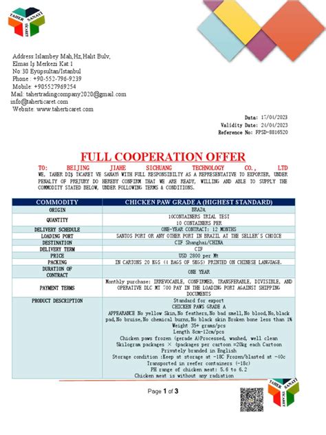Full Cooperation Offer Download Free Pdf Letter Of Credit Economies