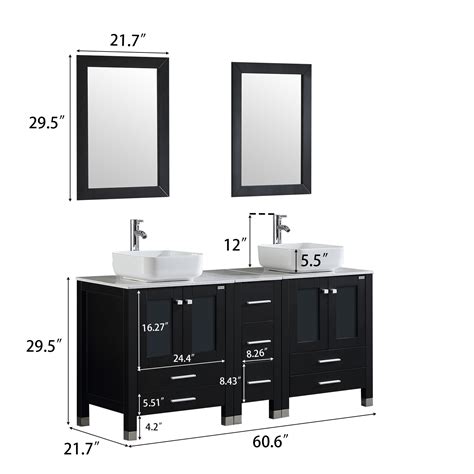 Wonline Modern 60 Black Wood Bathroom Vanity W Double White Ceramic Sinks And Mirror