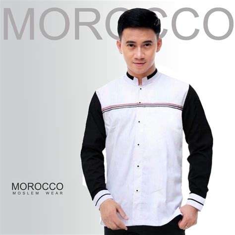 Jual Baju Koko Pria Keren Morocco Simple White Seragam Hadroh Koko