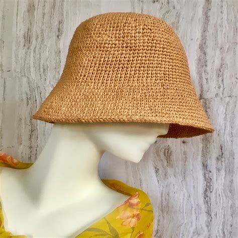 Crochet Raffia Bucket Hat Raffia Panama Knit Hat Etsy