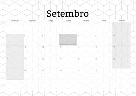 Calendario Mensal Preto E Branco Setembro Fazendo A Nossa Festa