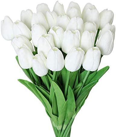 Awtlife 24 Pcs Artificial Flowers Fake Flower Tulip Latex Real Touch