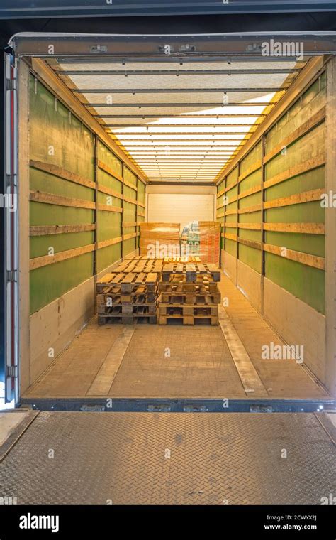 Interior of Truck Trailer With Cargo Pallets Stock Photo - Alamy