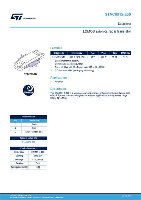 Stac0912 250 Stmicroelectronics Transistor Hoja De Datos Ficha