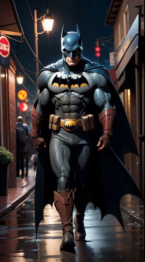 A Man Dressed As Batman Is Walking Down The Street