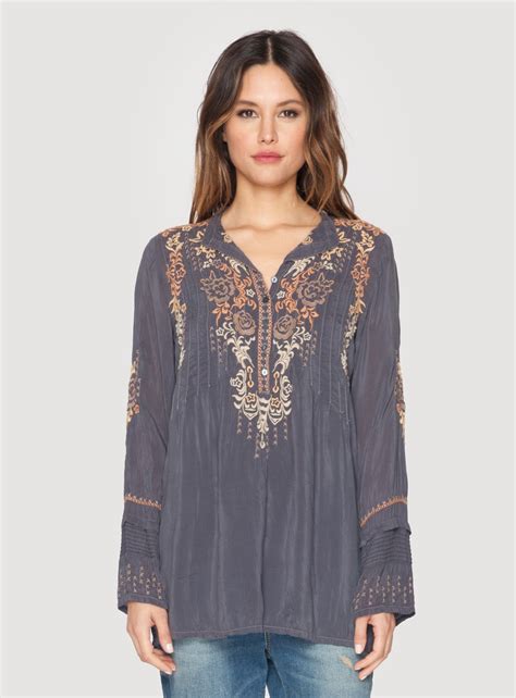 Johnny Was Clothing Embroidered Ross Tunic In Graphite Grey Bluze