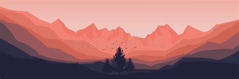 Ilustración Vectorial Del Acantilado Montañoso De Puesta De Sol