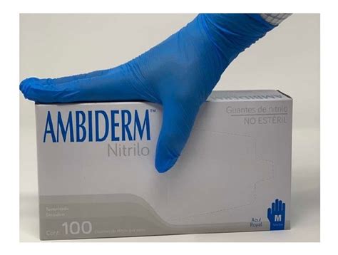 Guante De Nitrilo Azul Royal Ambiderm Mediano C 100 Piezas Meses Sin